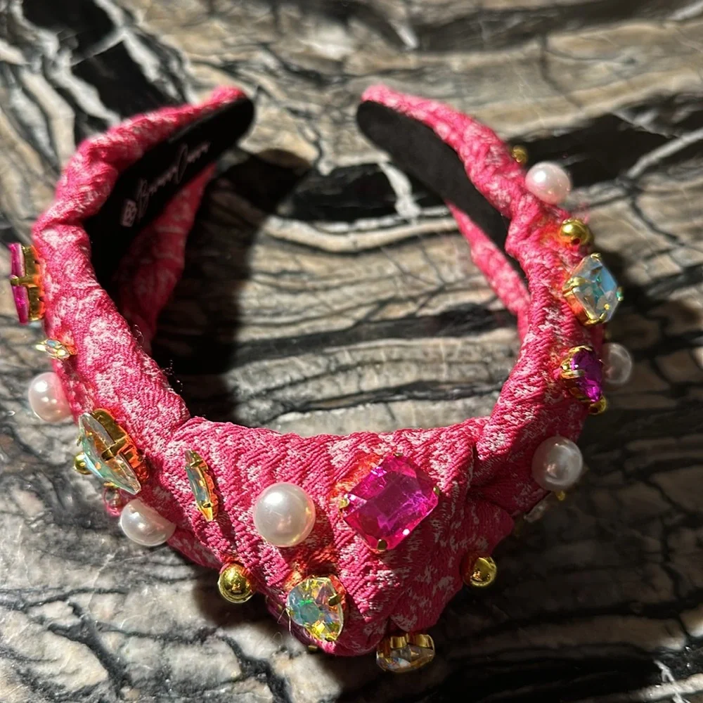 BRIANNA CANNON ADULT SIZE PINK TEXTURED HEADBAND WITH CRYSTALS AND PEARLS